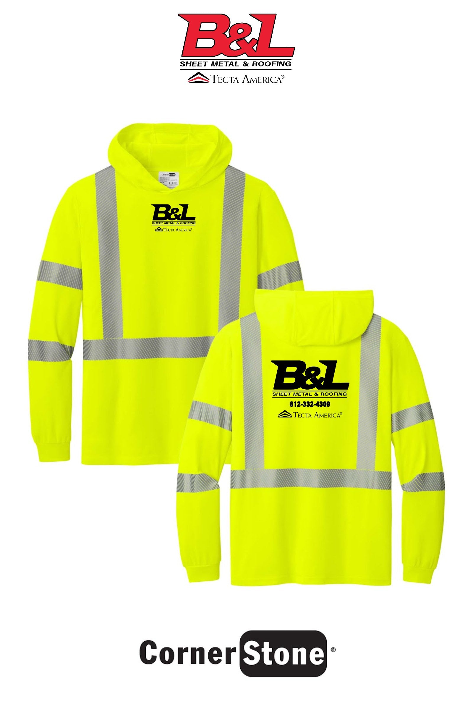CornerStone® ANSI 107 Class 3 Long Sleeve Segmented Tape Hooded Tee - B&L Sheet Metal & Roofing