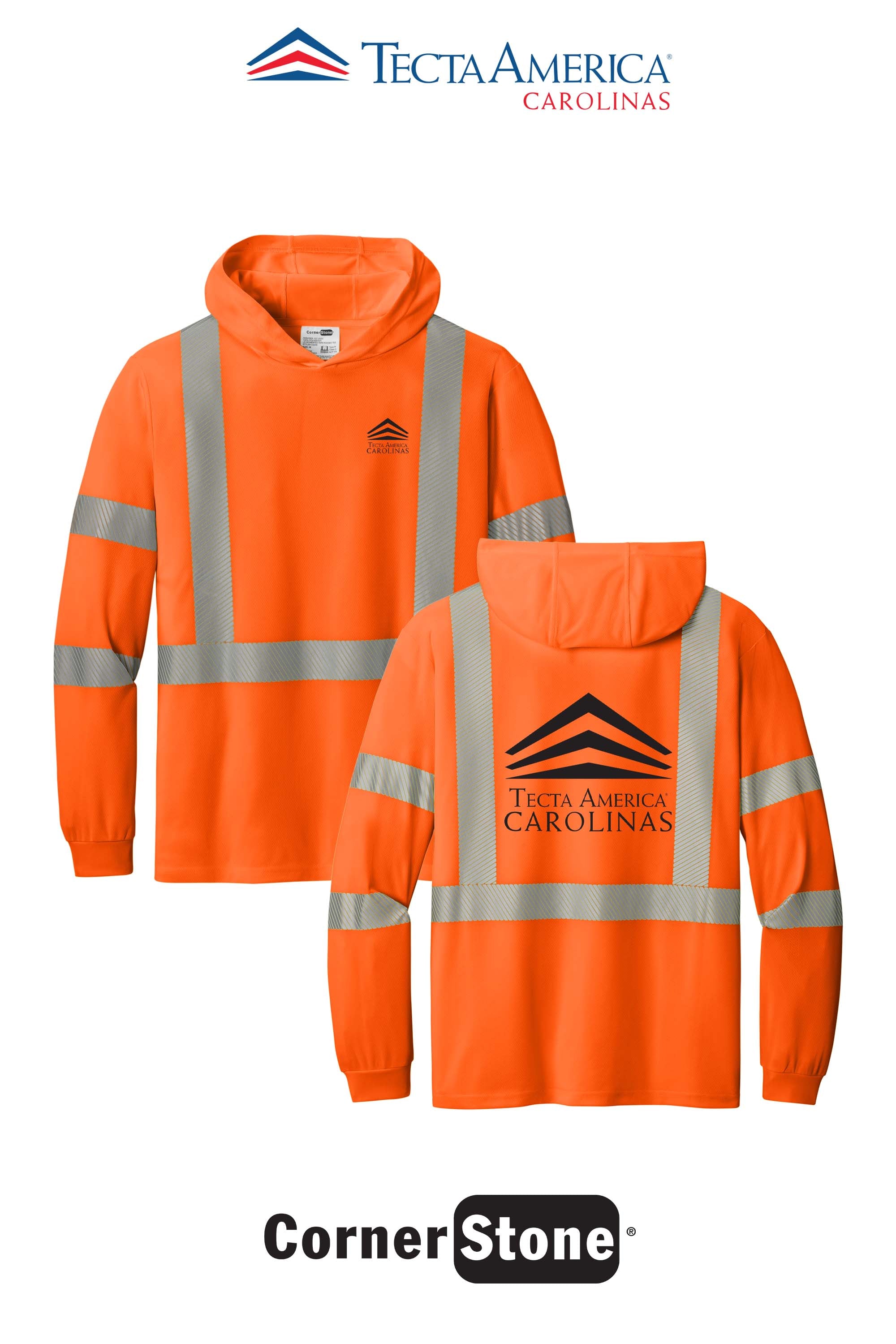 CornerStone® ANSI 107 Class 3 Long Sleeve Segmented Tape Hooded Tee - Tecta America Carolinas LLC