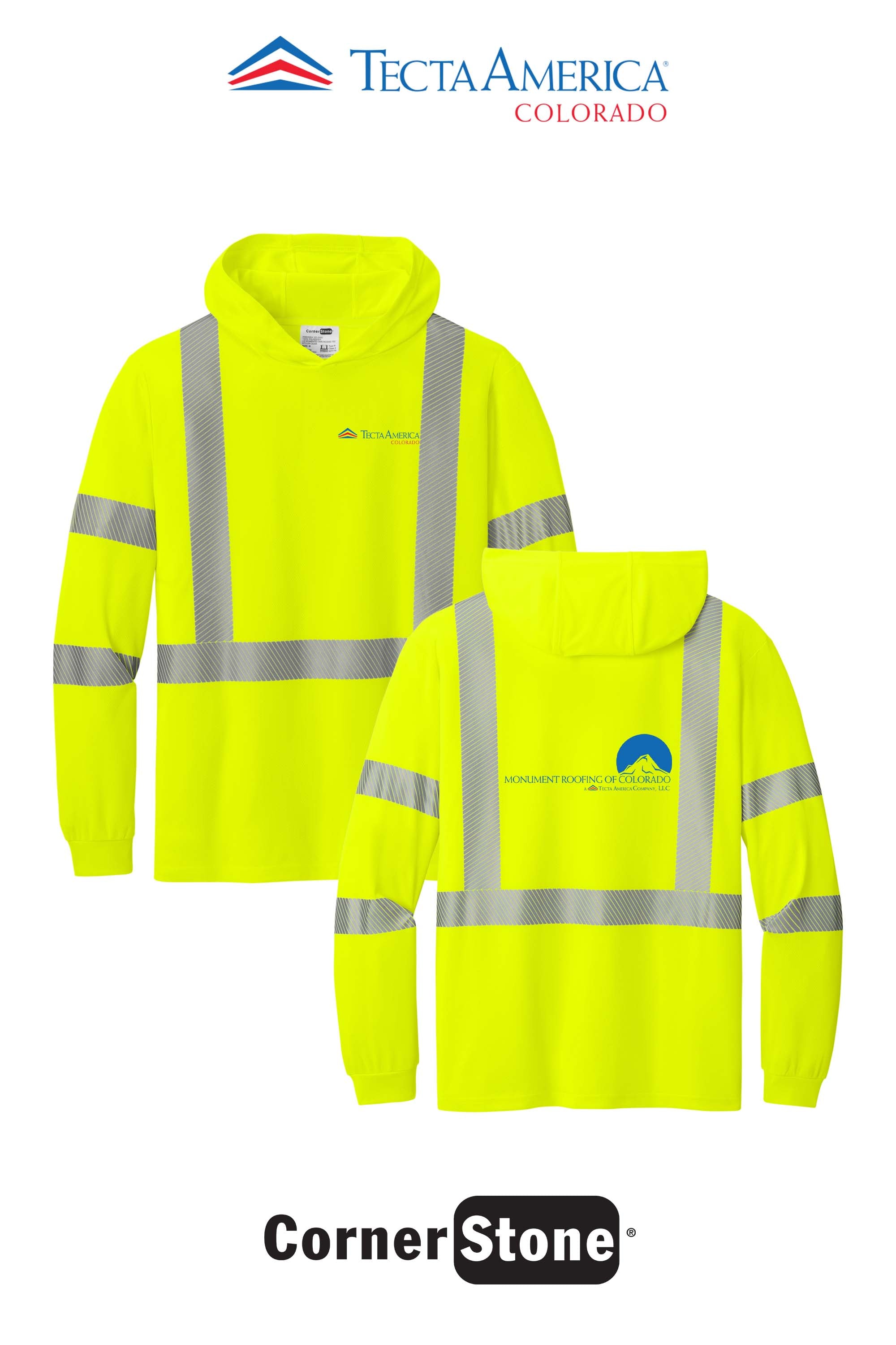 CornerStone® ANSI 107 Class 3 Long Sleeve Segmented Tape Hooded Tee - Monument Roofing of Colorado