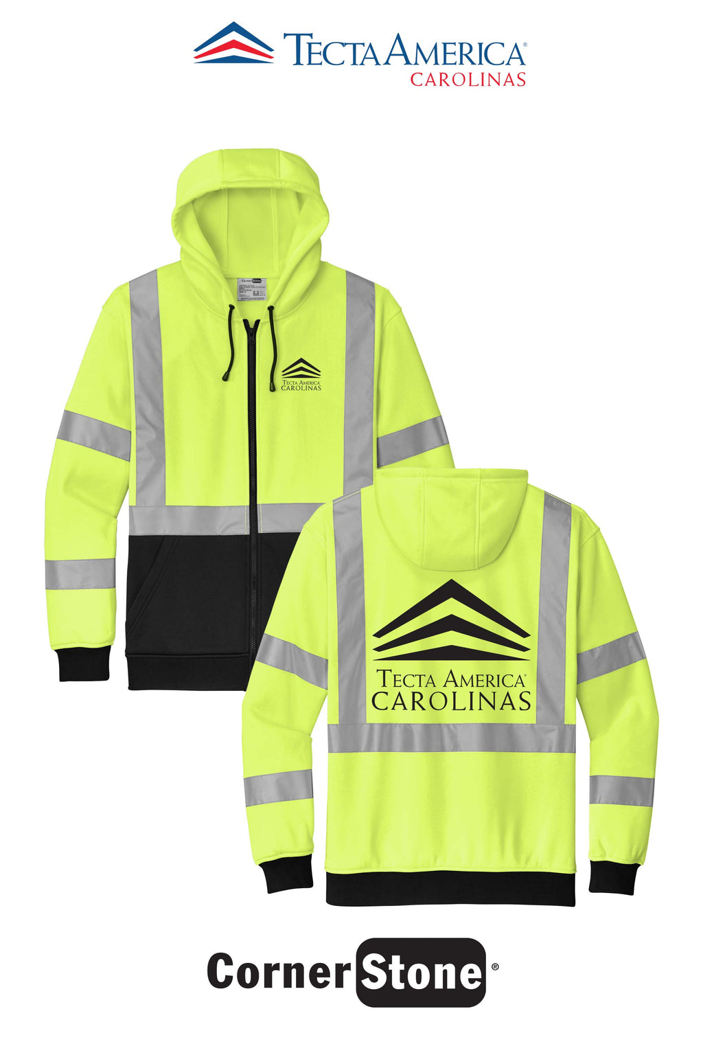 CornerStone® ANSI 107 Class 3 Heavy-Duty Fleece Full-Zip Hoodie - Tecta America Carolinas LLC