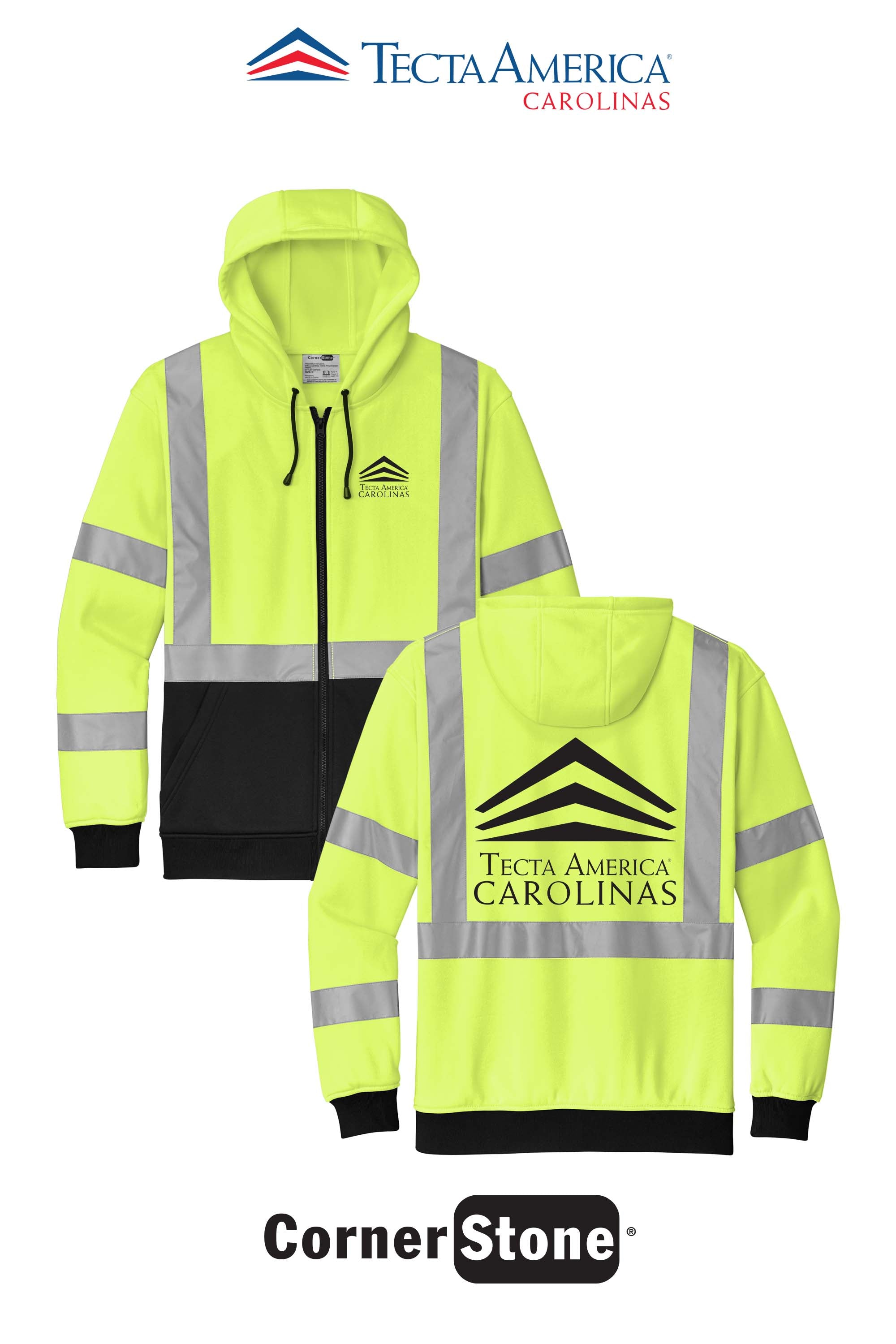 CornerStone® ANSI 107 Class 3 Heavy-Duty Fleece Full-Zip Hoodie - Tecta America Carolinas LLC