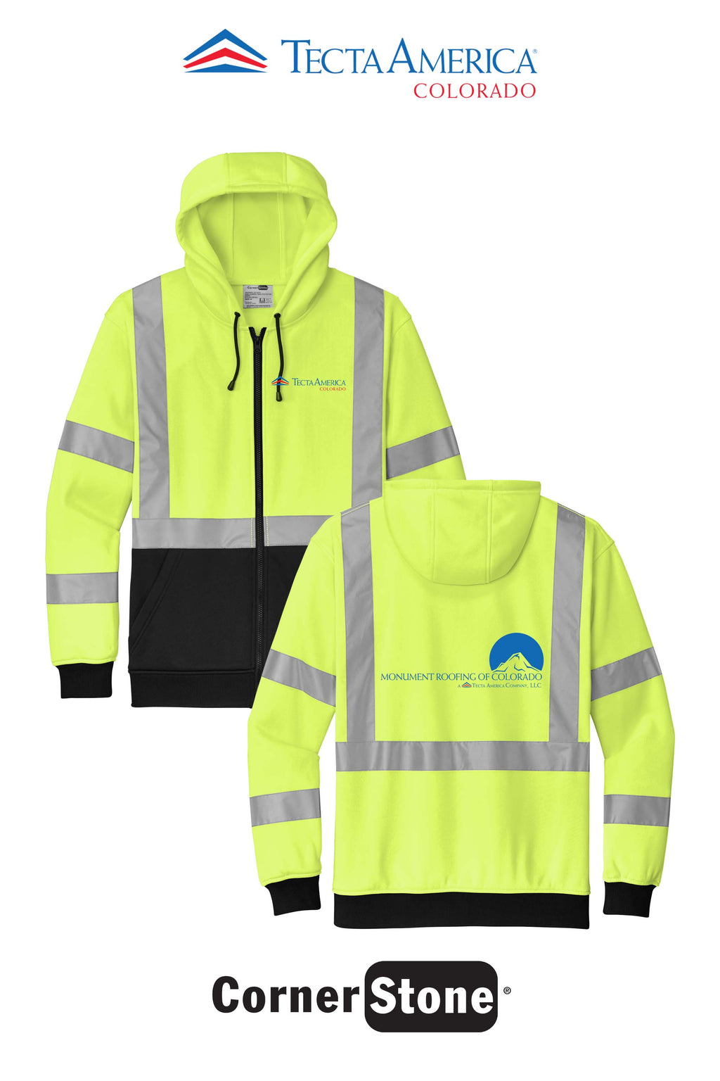 CornerStone® ANSI 107 Class 3 Heavy-Duty Fleece Full-Zip Hoodie - Monument Roofing of Colorado
