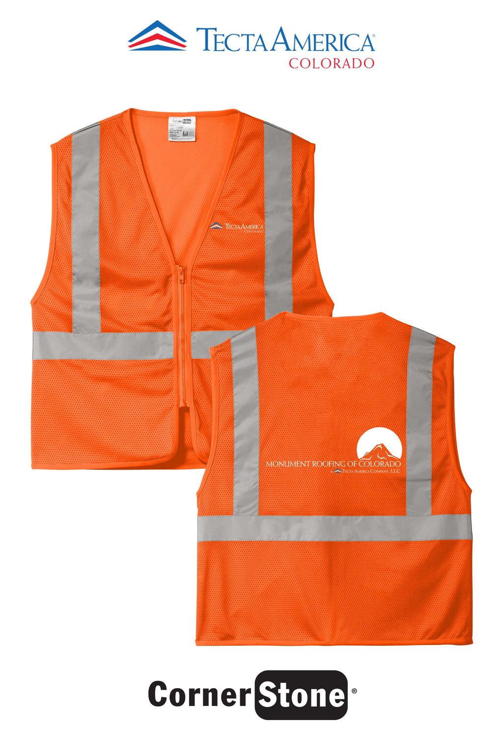 CornerStone® ANSI 107 Class 2 Economy Mesh Zippered Vest - Monument Roofing of Colorado