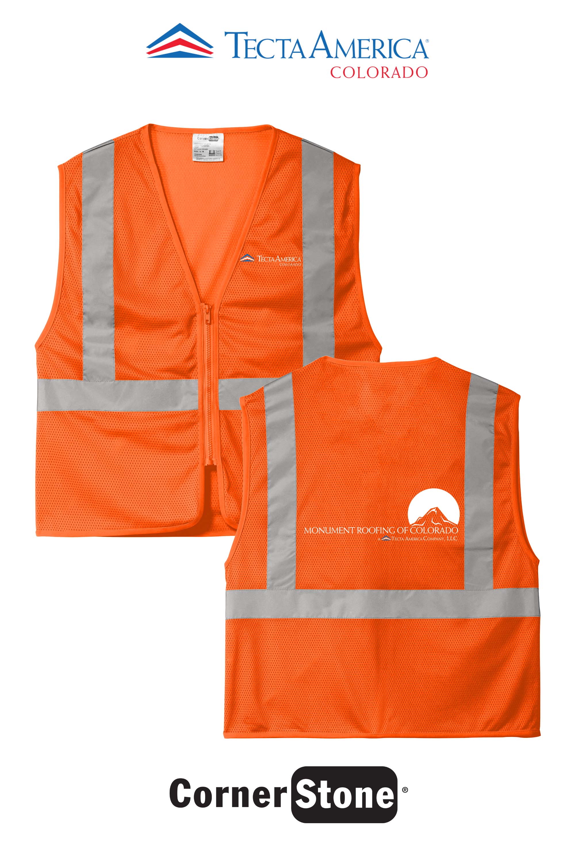 CornerStone® ANSI 107 Class 2 Economy Mesh Zippered Vest - Monument Roofing of Colorado