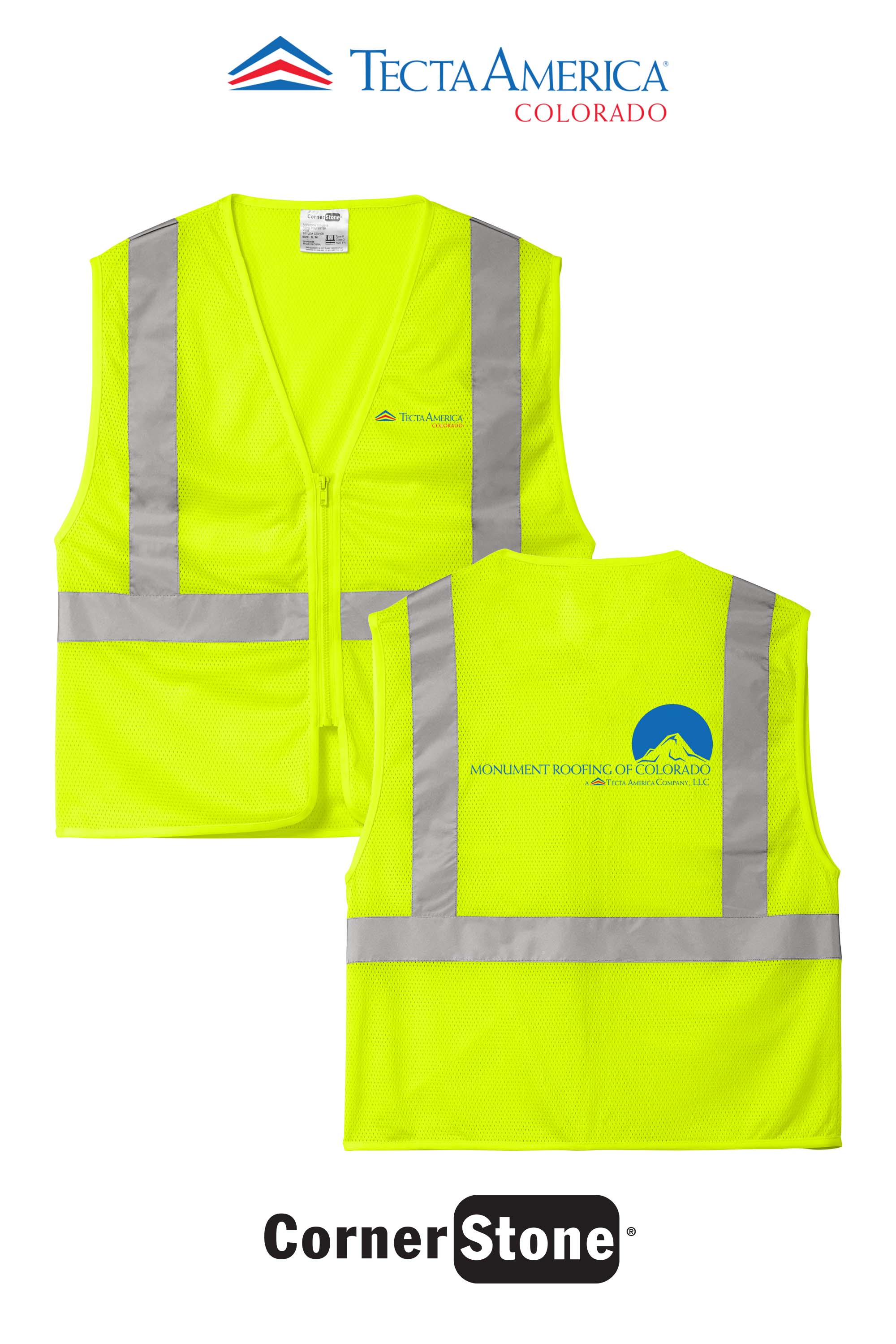 CornerStone® ANSI 107 Class 2 Economy Mesh Zippered Vest - Monument Roofing of Colorado