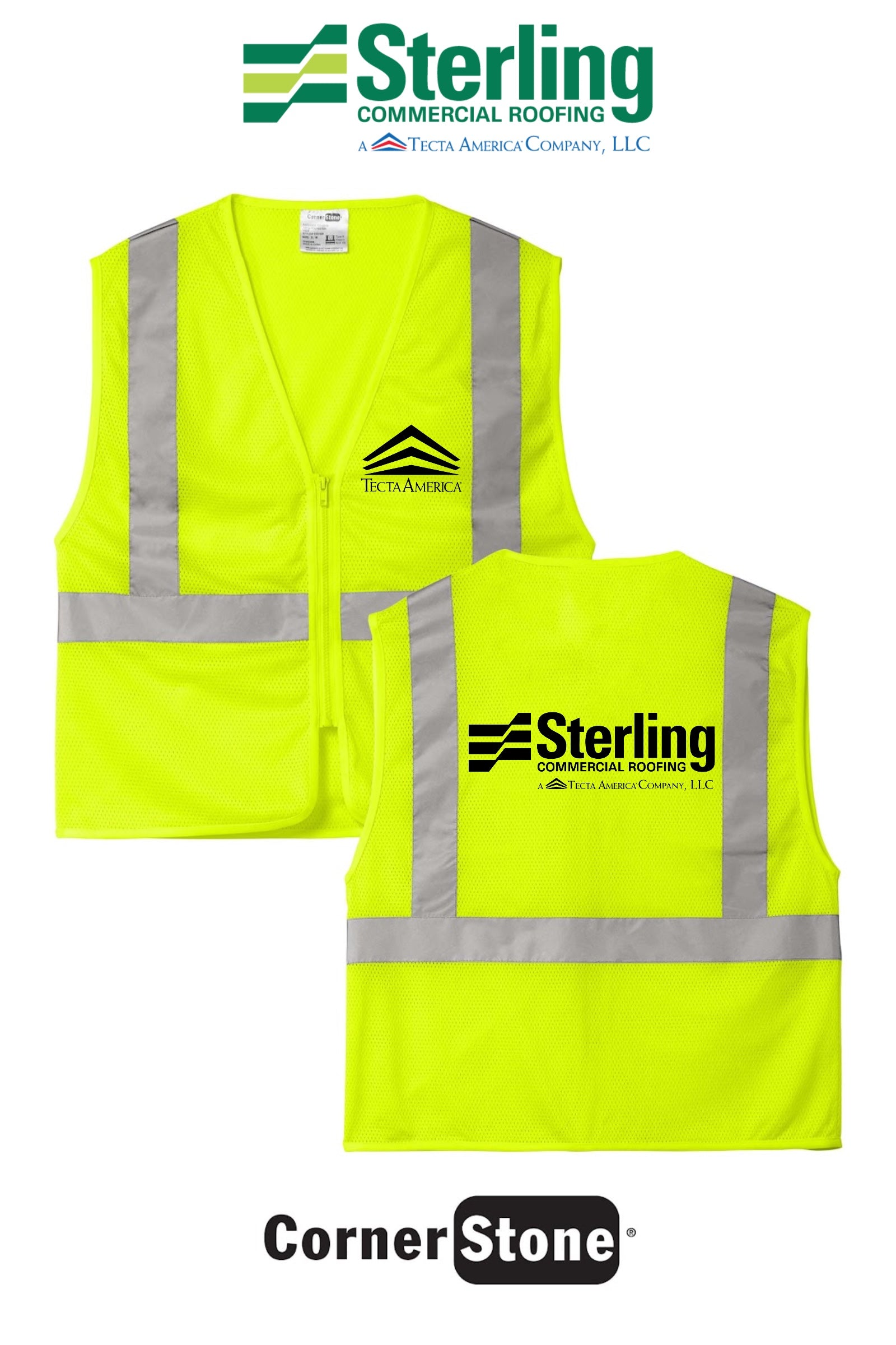 CornerStone® ANSI 107 Class 2 Economy Mesh Zippered Vest - Sterling, A Tecta American Company LLC