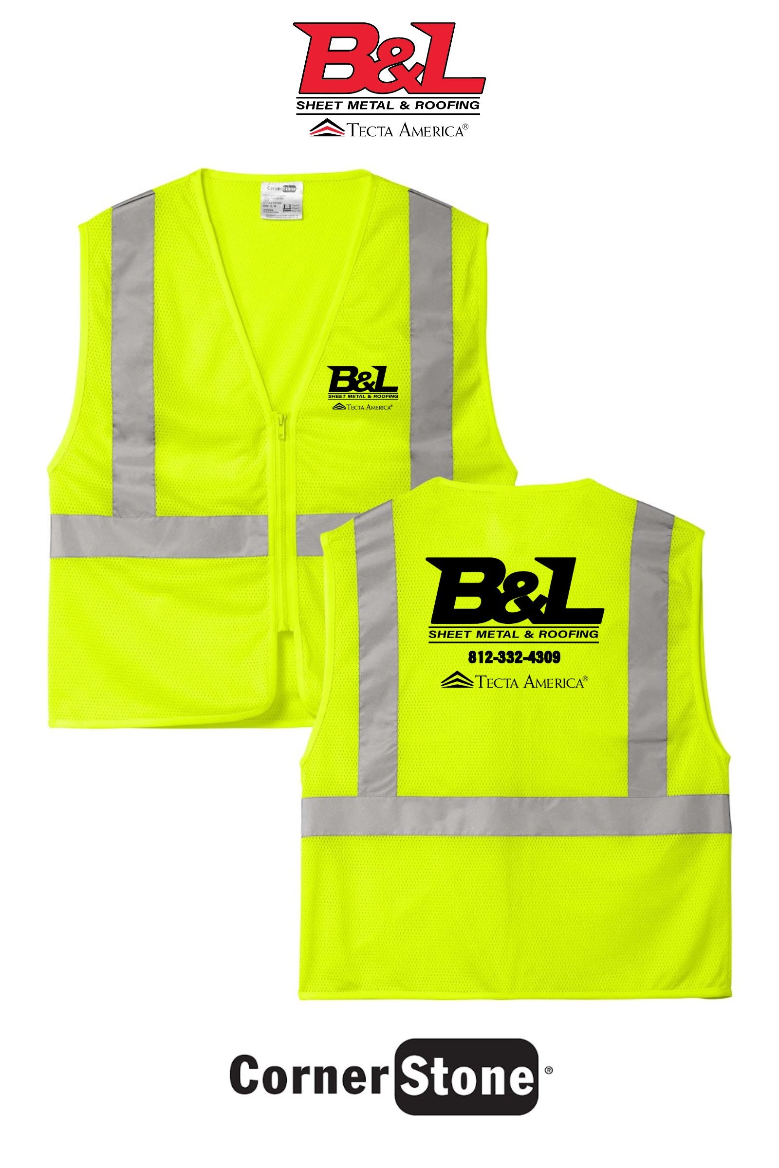 CornerStone® ANSI 107 Class 2 Economy Mesh Zippered Vest - B&L Sheet Metal & Roofing