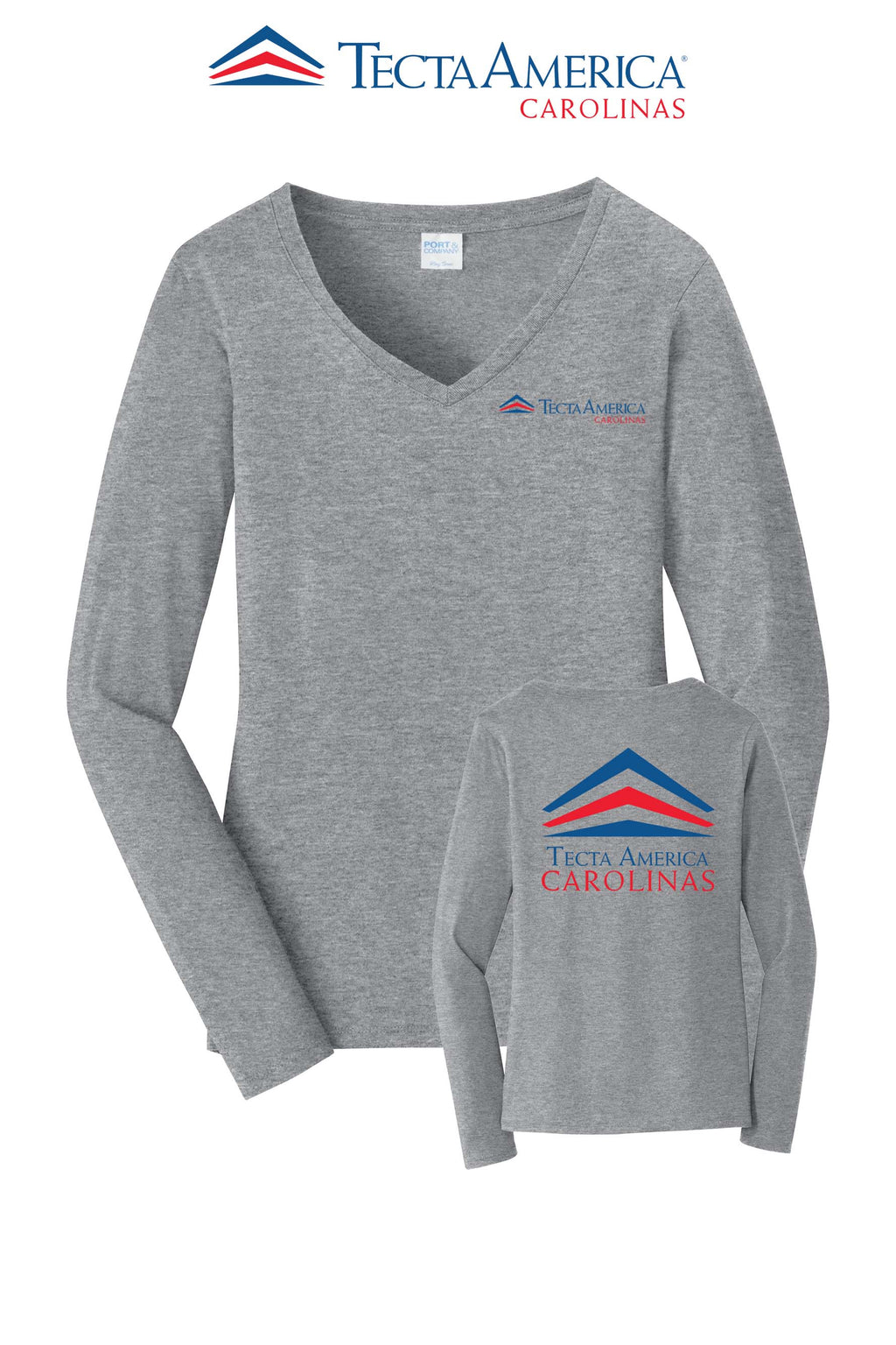 Port & Co™ Women's Long Sleeve Fan Favorite™ V-Neck Tee - Tecta America Carolinas LLC