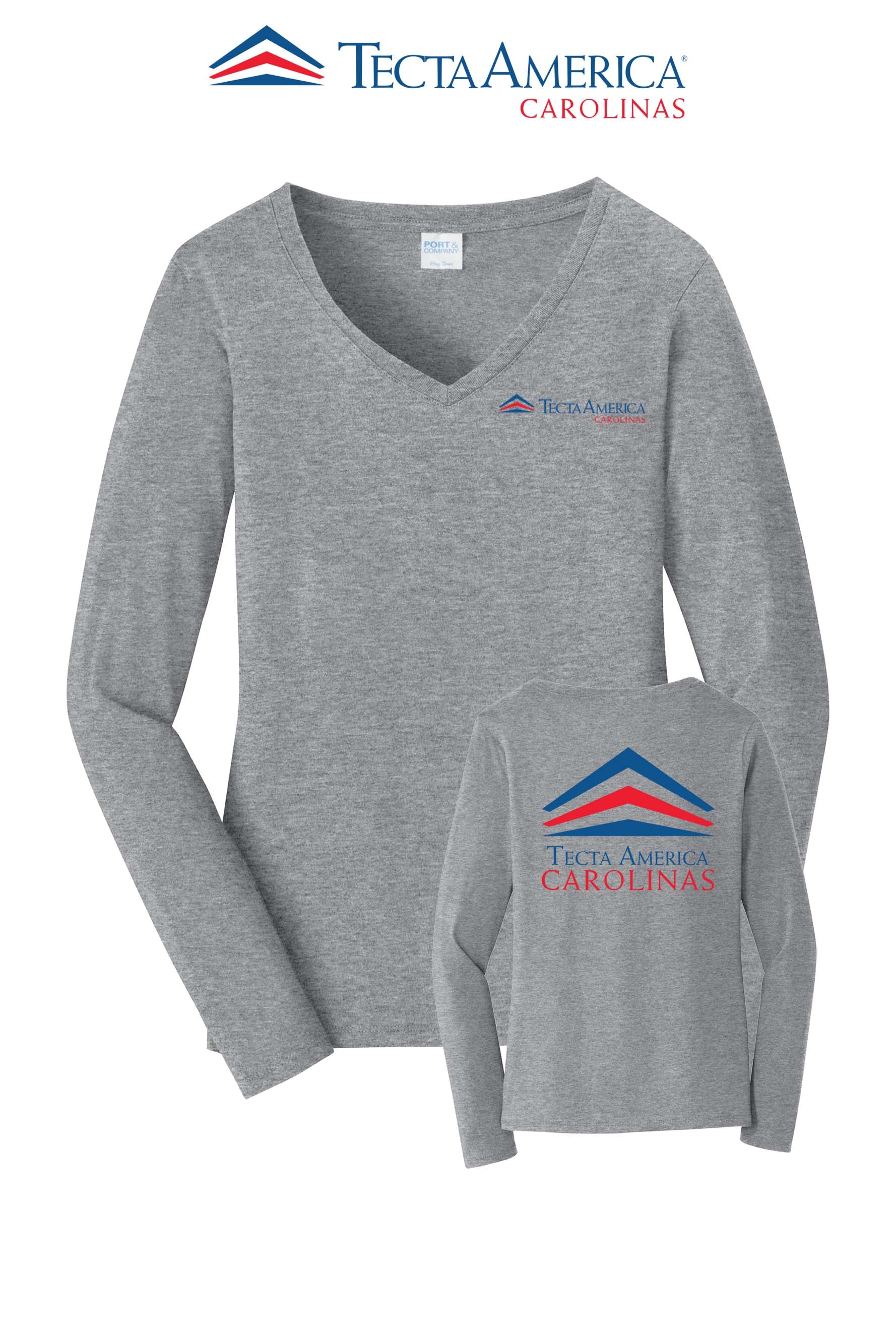 Port & Co™ Women's Long Sleeve Fan Favorite™ V-Neck Tee - Tecta America Carolinas LLC
