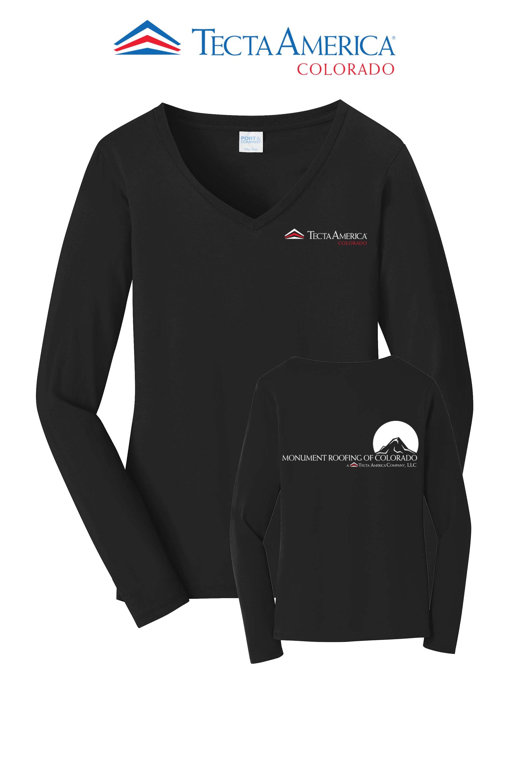 Port & Co™ Women's Long Sleeve Fan Favorite™ V-Neck Tee - Monument Roofing of Colorado