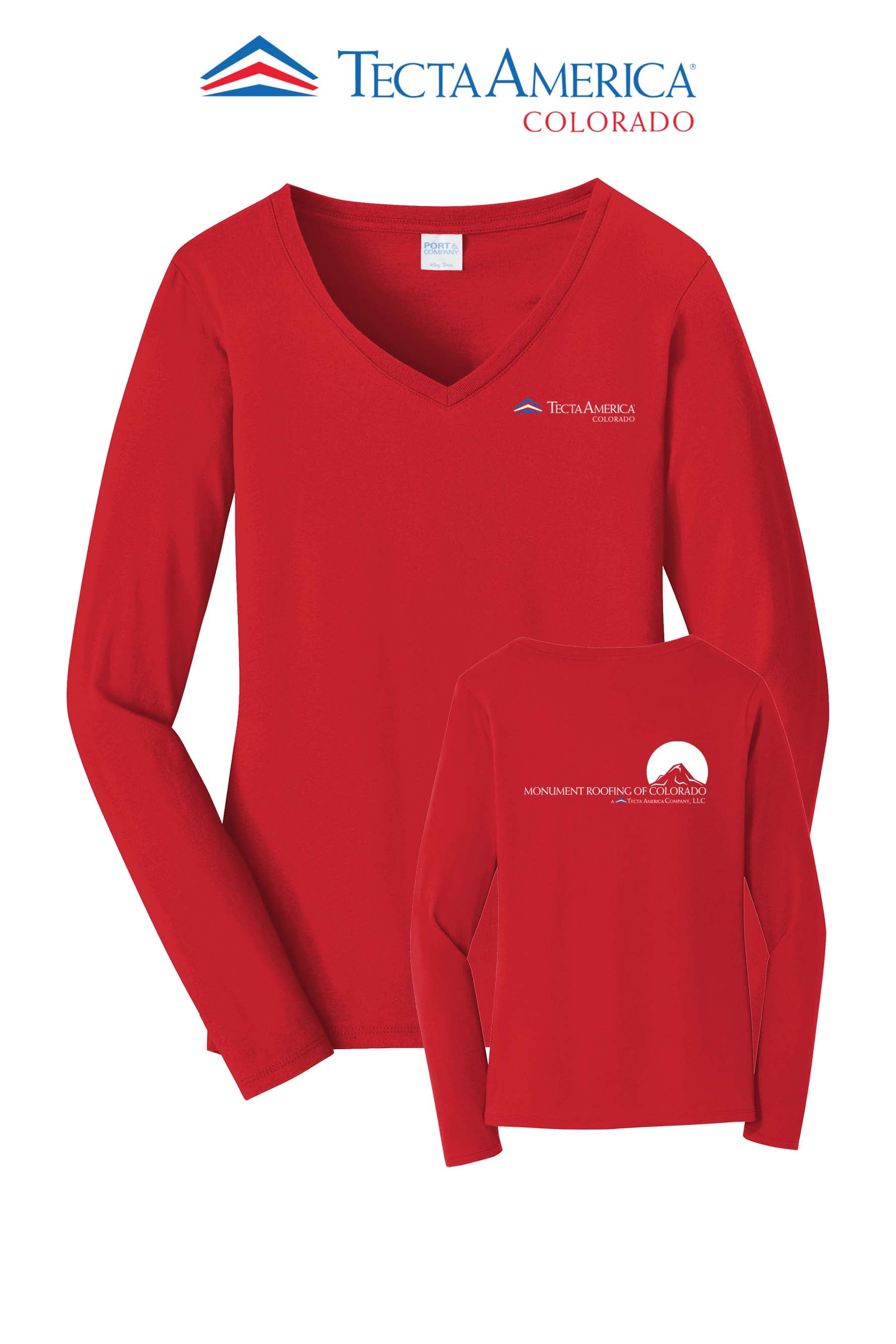 Port & Co™ Women's Long Sleeve Fan Favorite™ V-Neck Tee - Monument Roofing of Colorado