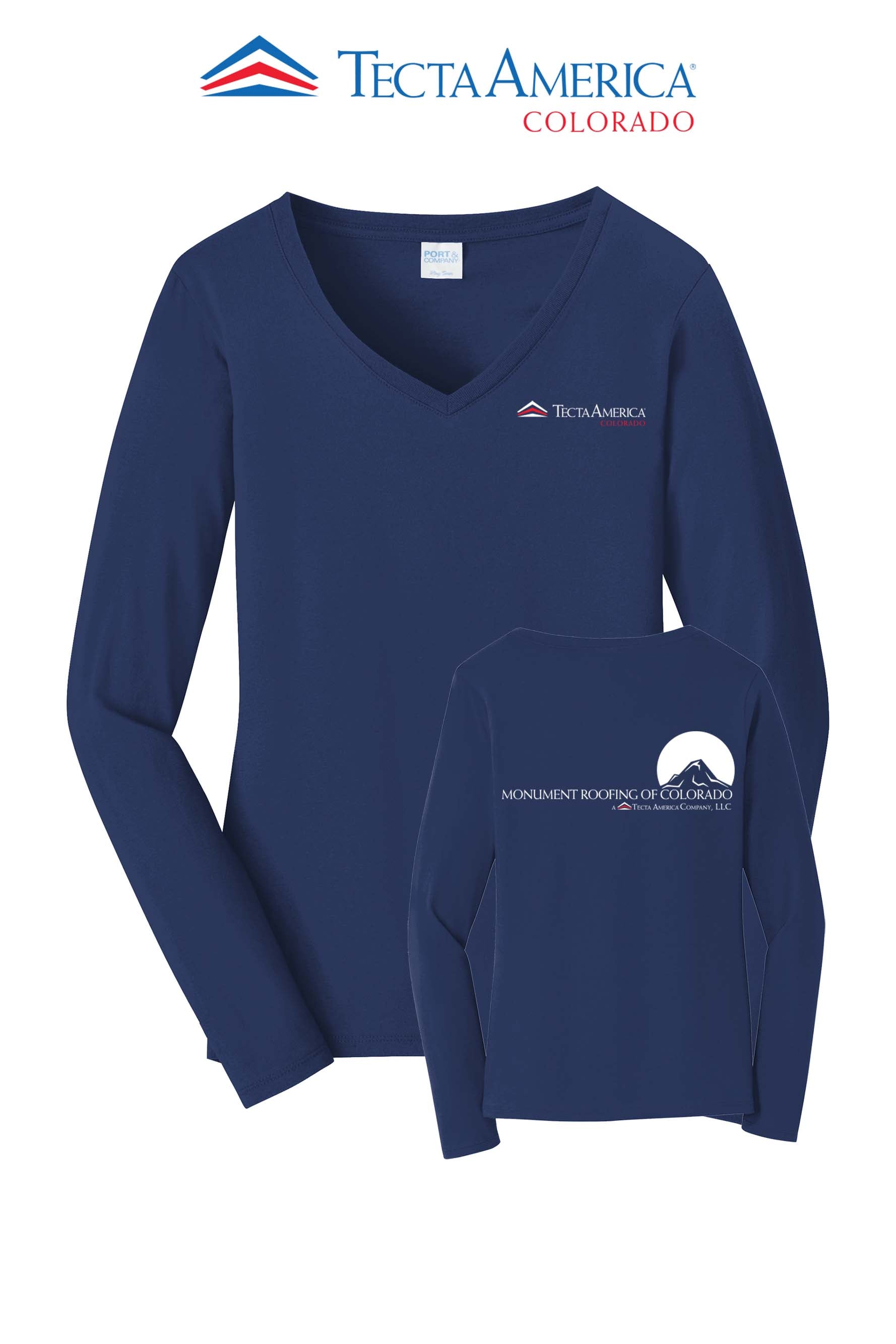 Port & Co™ Women's Long Sleeve Fan Favorite™ V-Neck Tee - Monument Roofing of Colorado
