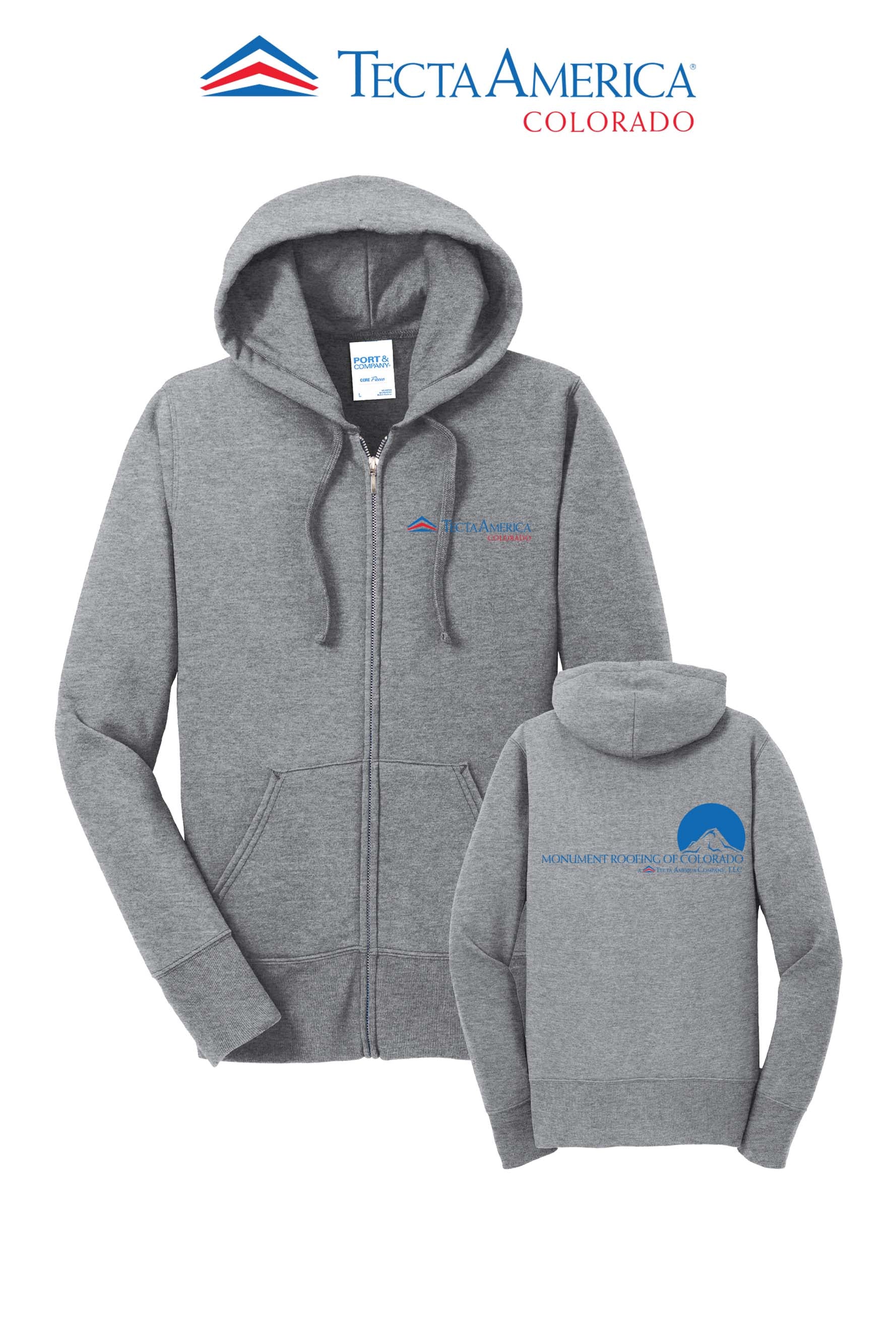 Port & Co™ Women's Core Fleece Full-Zip Hooded Sweatshirt - Monument Roofing of Colorado