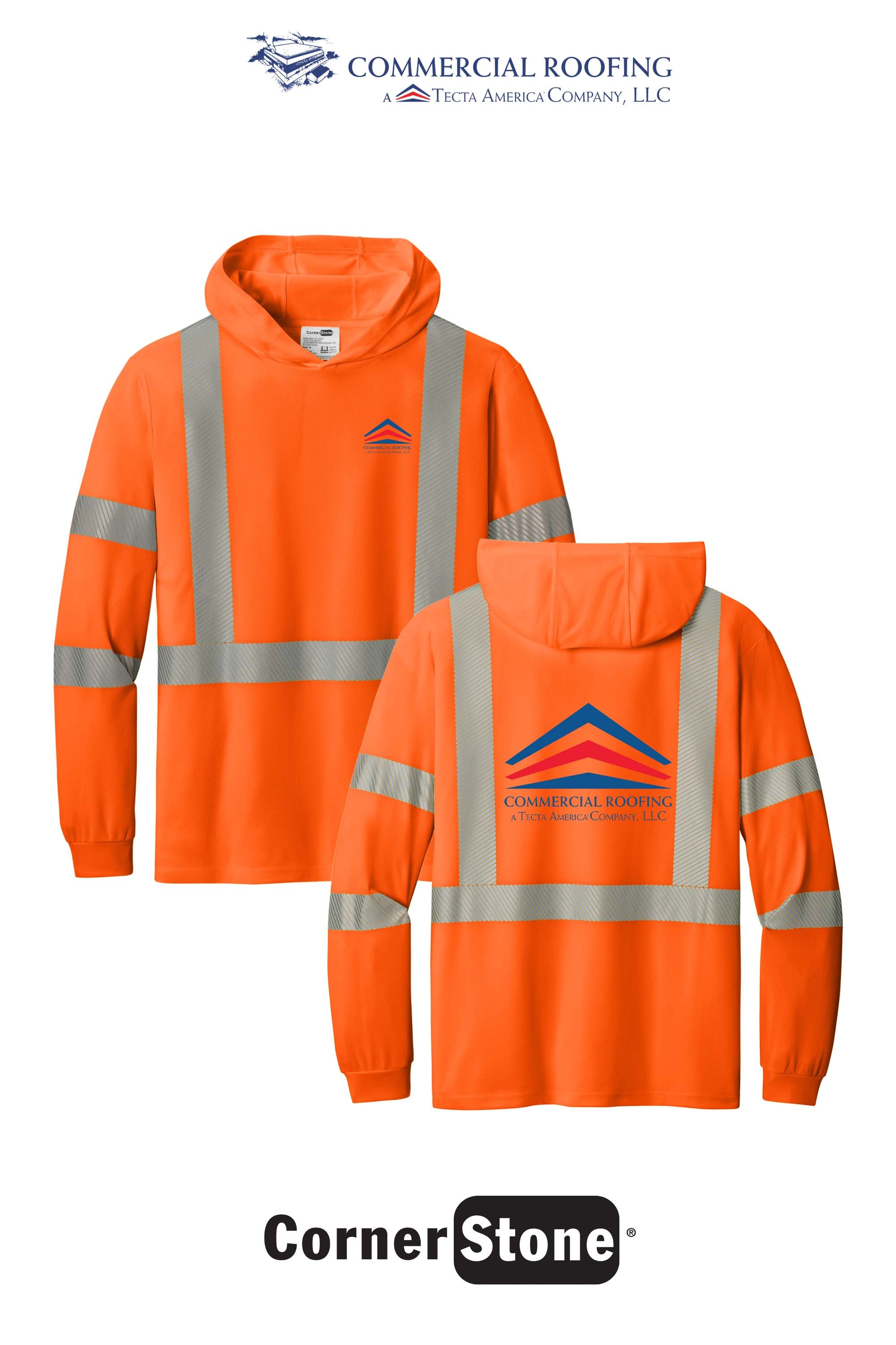 CornerStone® ANSI 107 Class 3 Long Sleeve Segmented Tape Hooded Tee - Commercial Roofing