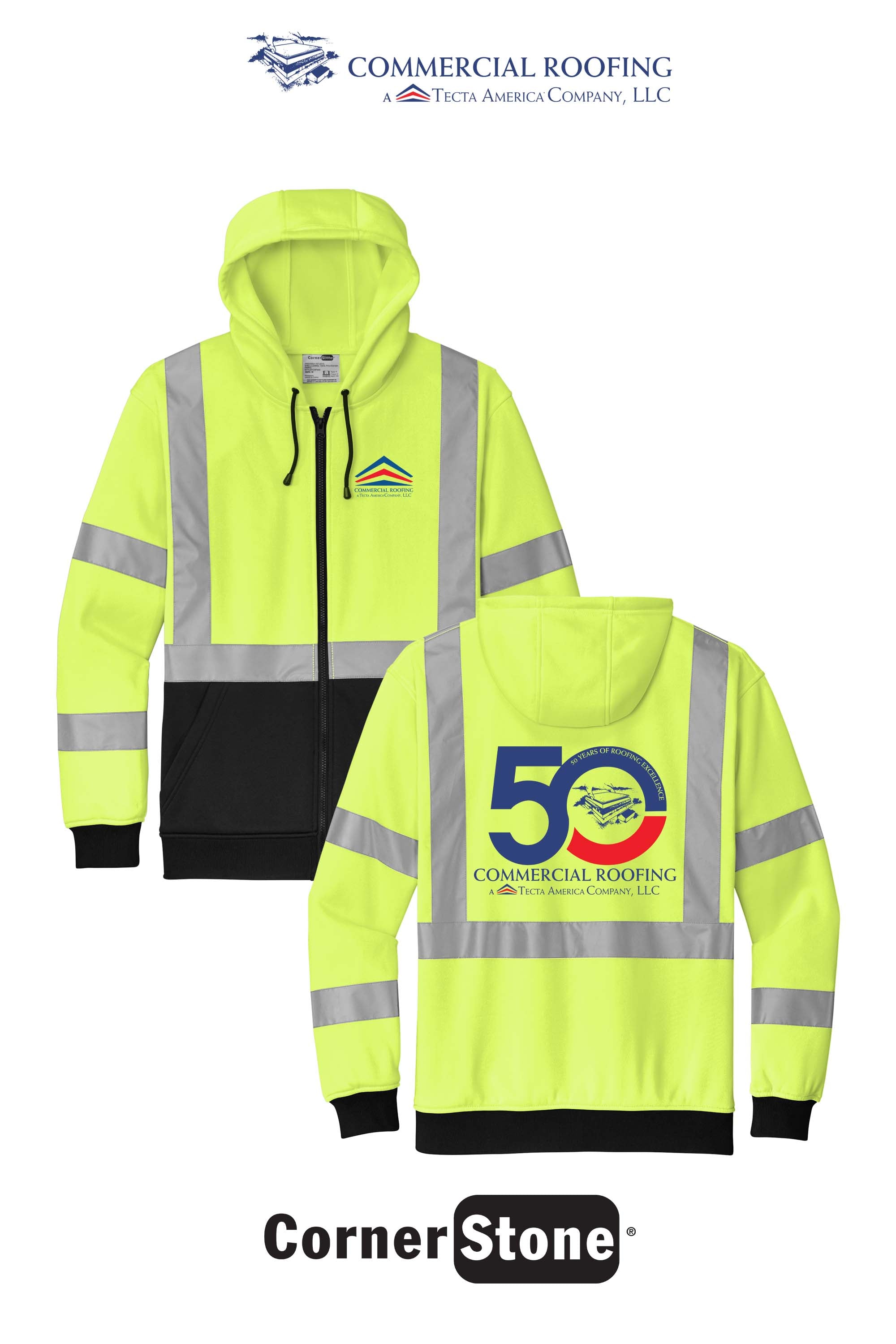CornerStone® ANSI 107 Class 3 Heavy-Duty Fleece Full-Zip Hoodie - Commercial Roofing