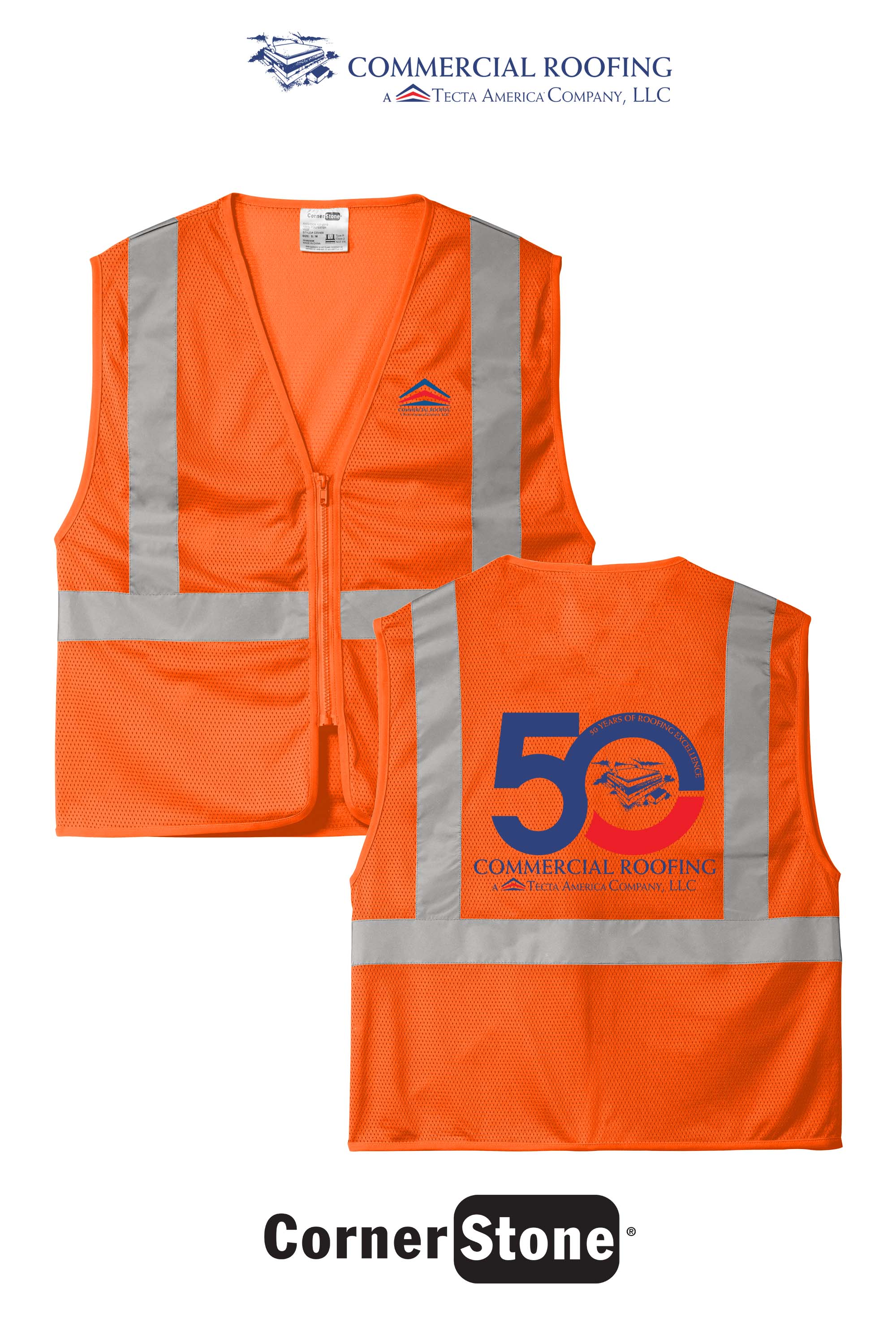 CornerStone® ANSI 107 Class 2 Economy Mesh Zippered Vest - Commercial Roofing