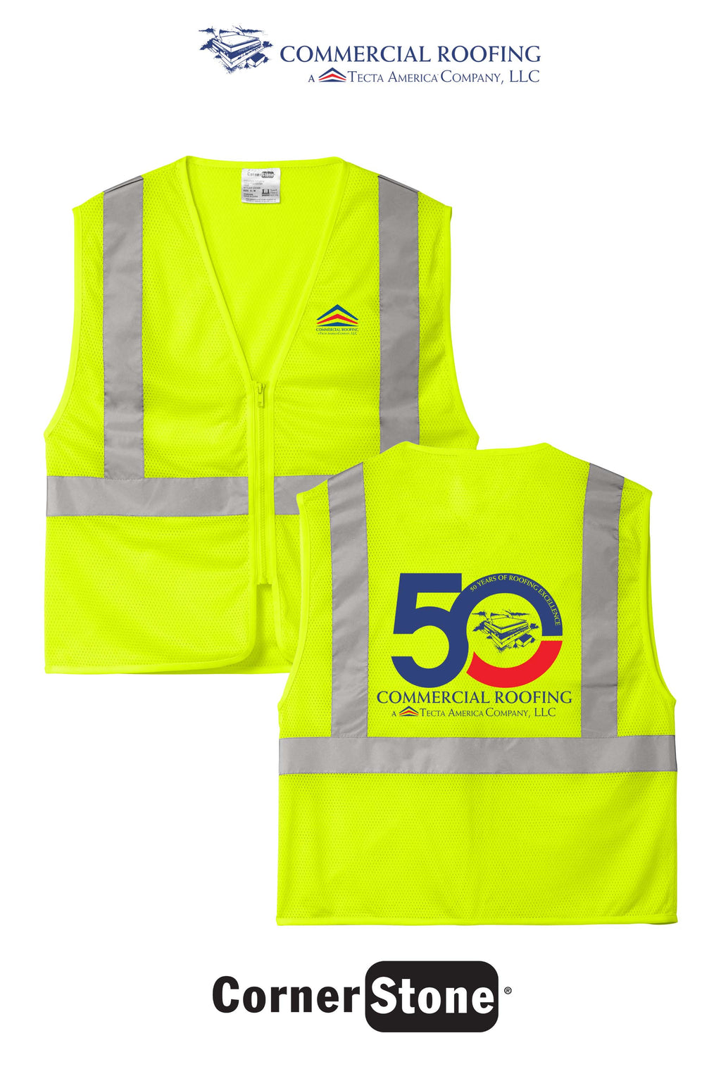 CornerStone® ANSI 107 Class 2 Economy Mesh Zippered Vest - Commercial Roofing