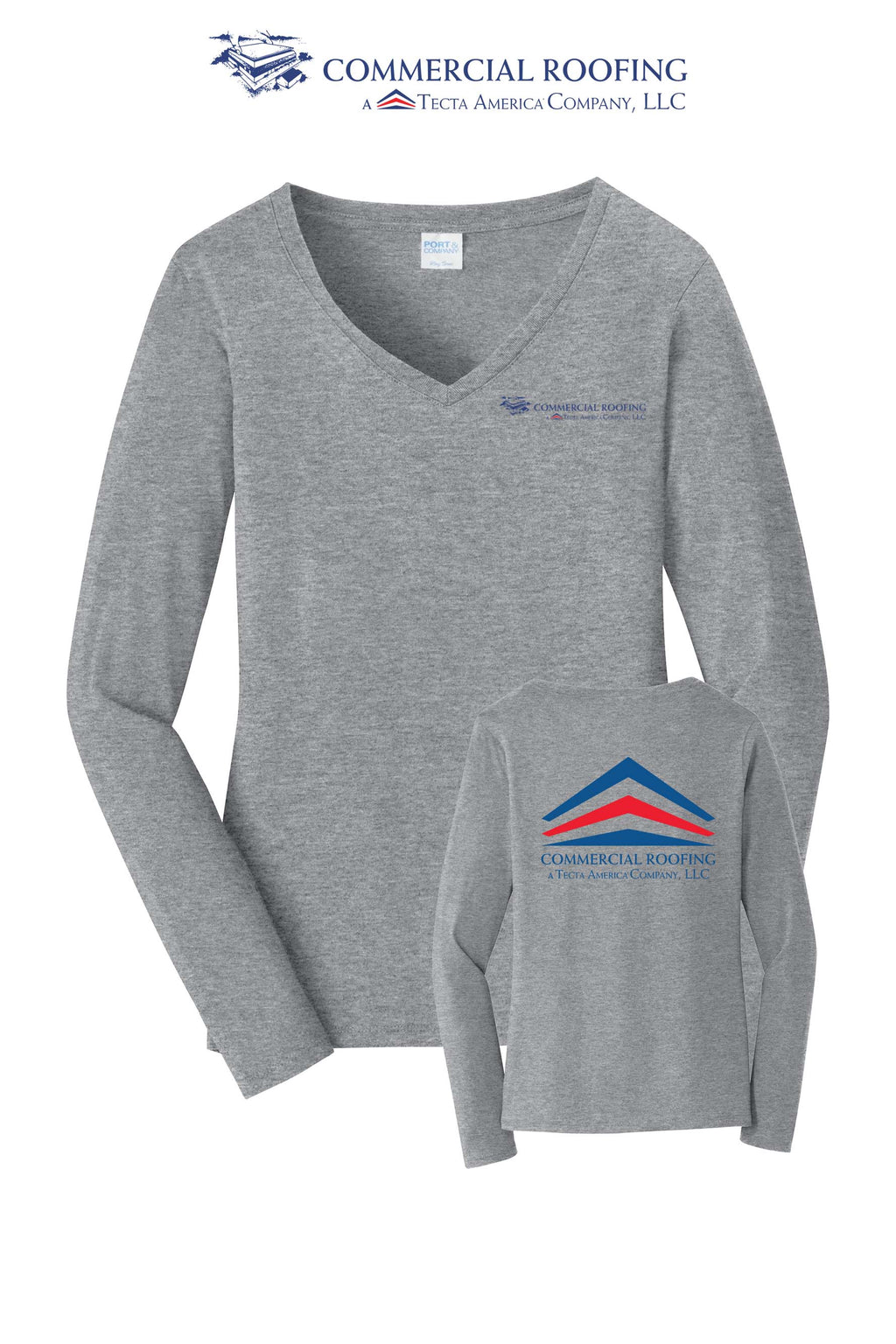 Port & Co™ Women's Long Sleeve Fan Favorite™ V-Neck Tee - Commercial Roofing