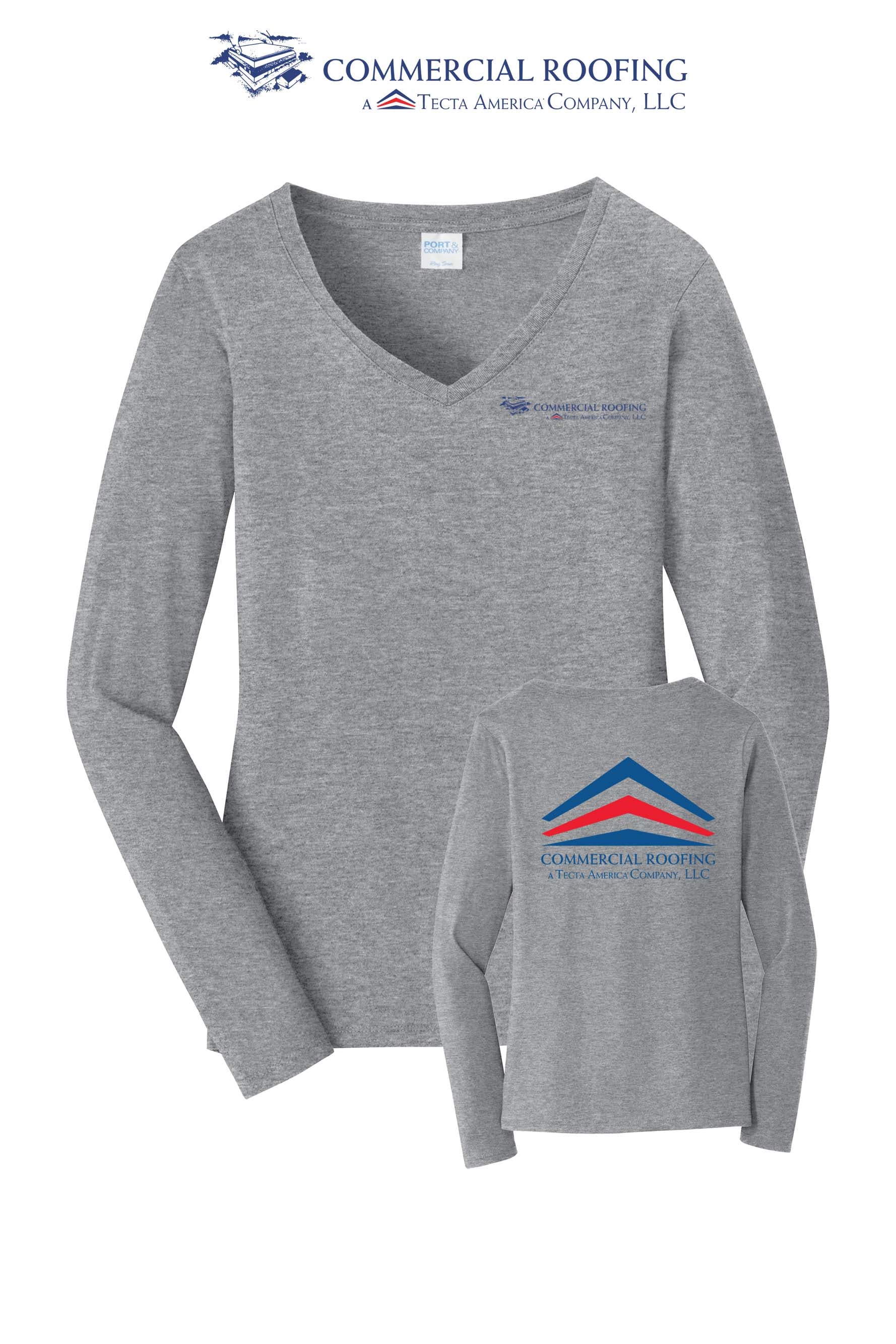 Port & Co™ Women's Long Sleeve Fan Favorite™ V-Neck Tee - Commercial Roofing
