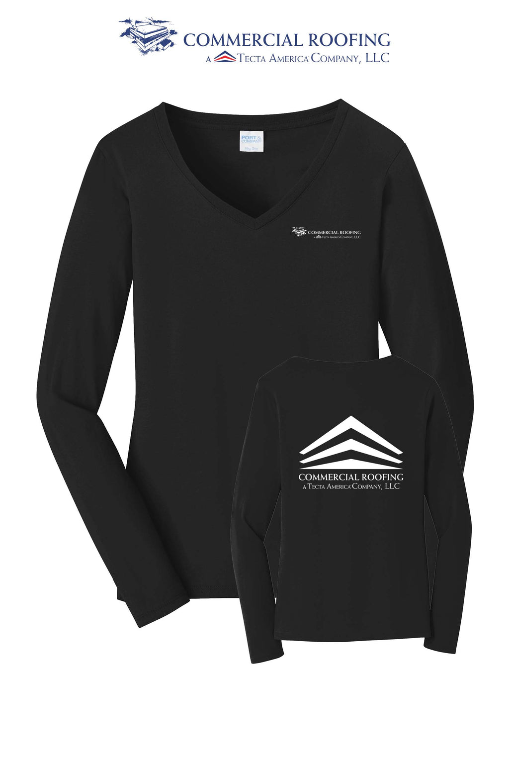Port & Co™ Women's Long Sleeve Fan Favorite™ V-Neck Tee - Commercial Roofing