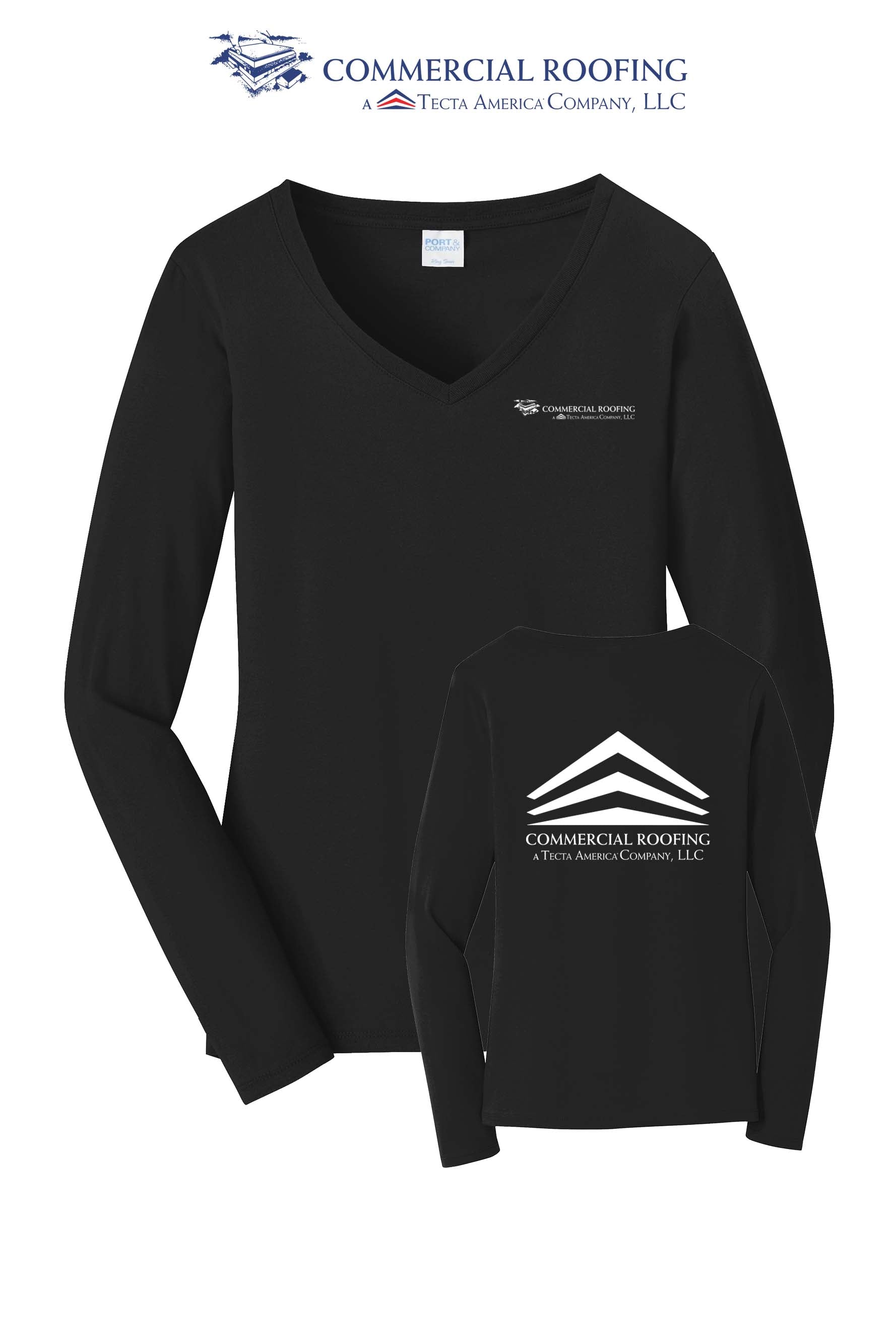 Port & Co™ Women's Long Sleeve Fan Favorite™ V-Neck Tee - Commercial Roofing