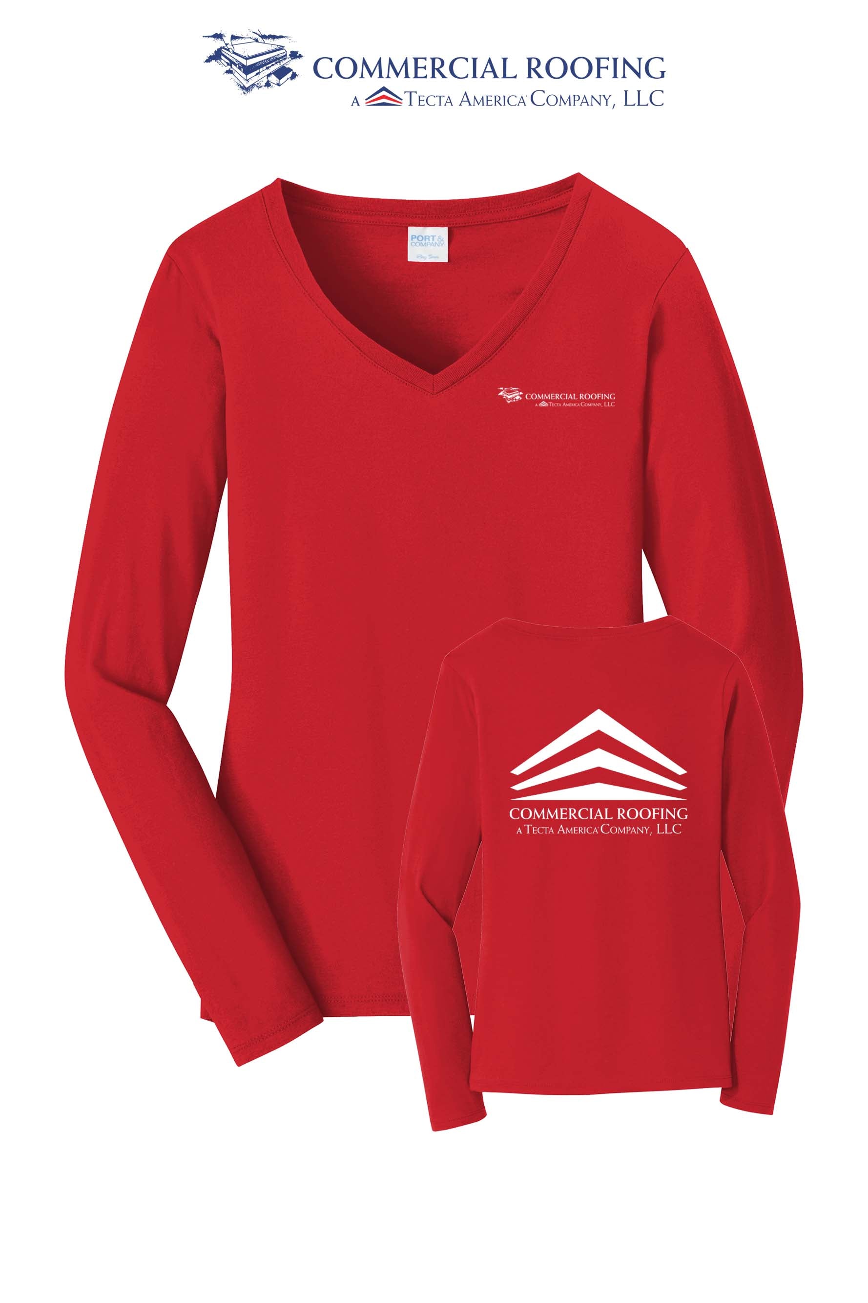 Port & Co™ Women's Long Sleeve Fan Favorite™ V-Neck Tee - Commercial Roofing