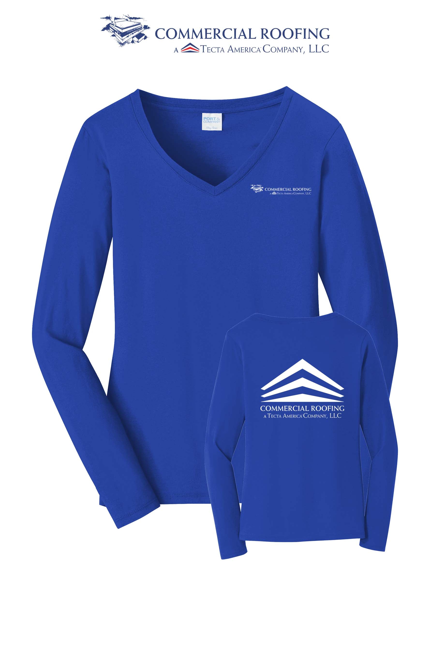 Port & Co™ Women's Long Sleeve Fan Favorite™ V-Neck Tee - Commercial Roofing